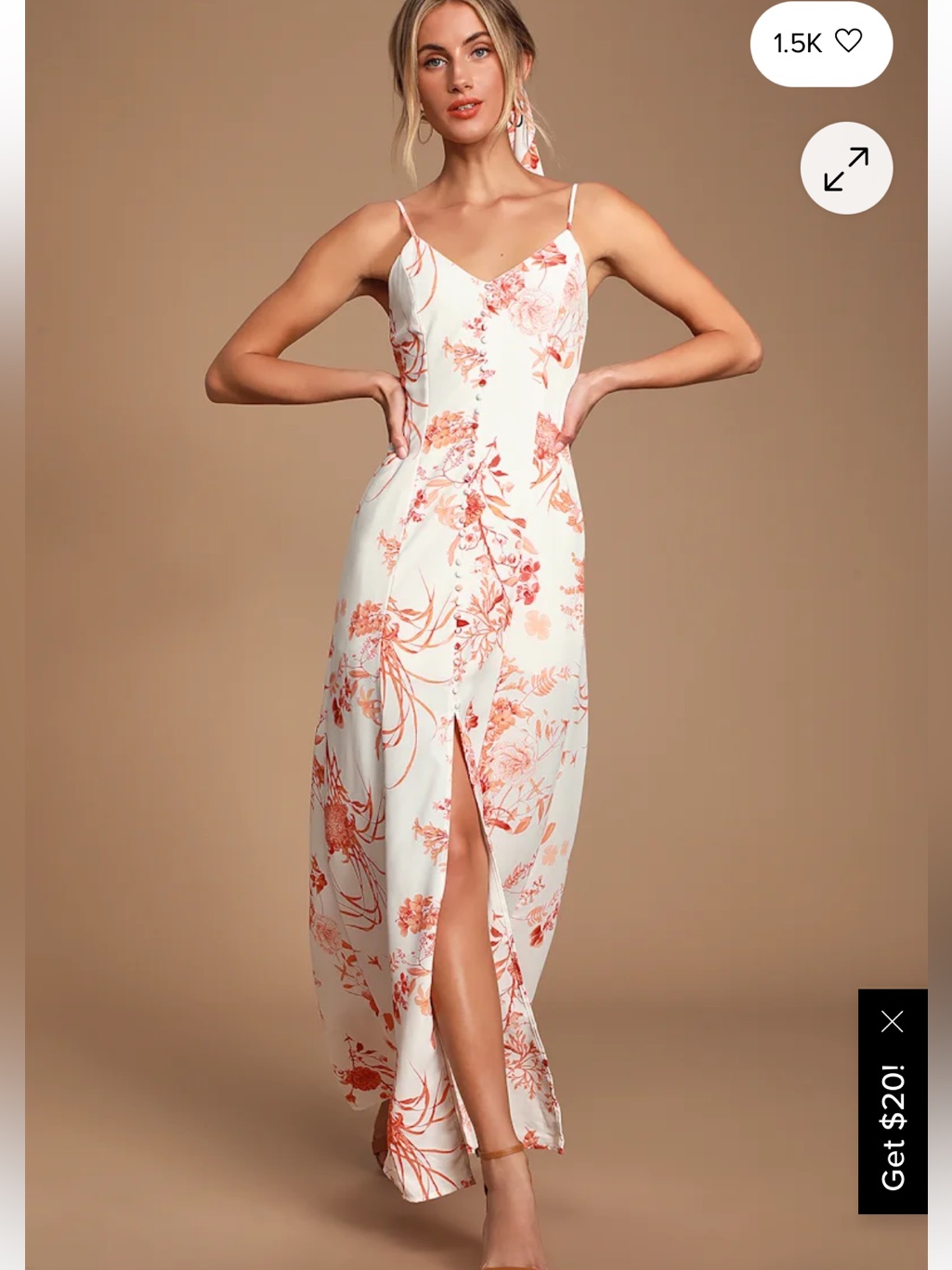 Lulus Crista Rust Orange White Floral V Neck Botanical Button Front Maxi Dress